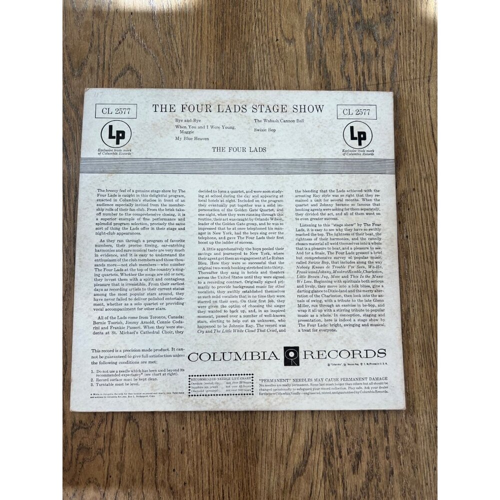 The Four Lads Stage Show Vinyl 10" Record CL 2577 By Joe Mele At The Piano Album - Picture 5 of 5